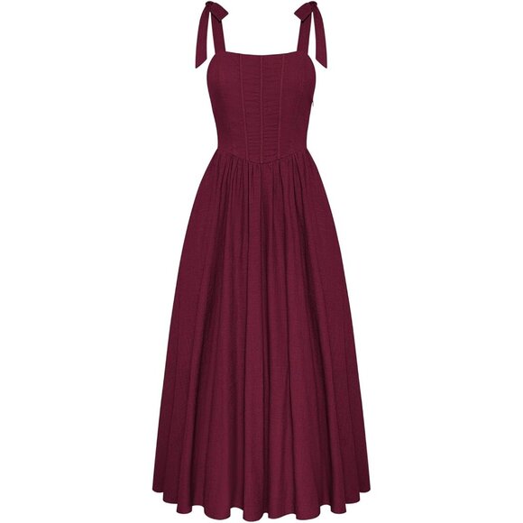 Women Corset Dress Square Neck Cottagecore Fishbone A-Line Sundress - Picture 1 of 9